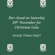 Bar Closed 29th Nov 2025
