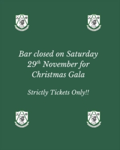 Bar Closed 29th Nov 2025