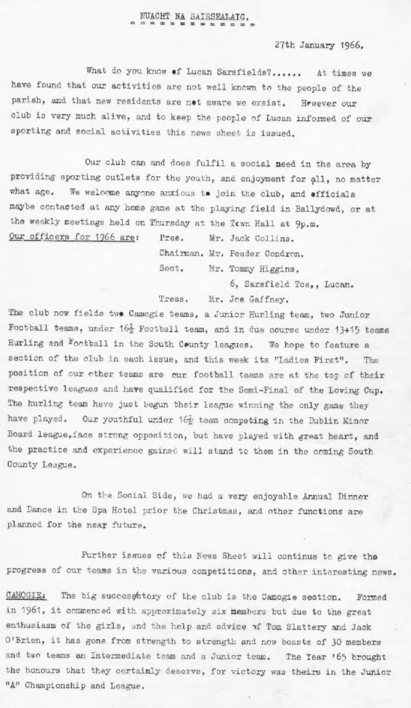 First Newsletter 1966 - page 1